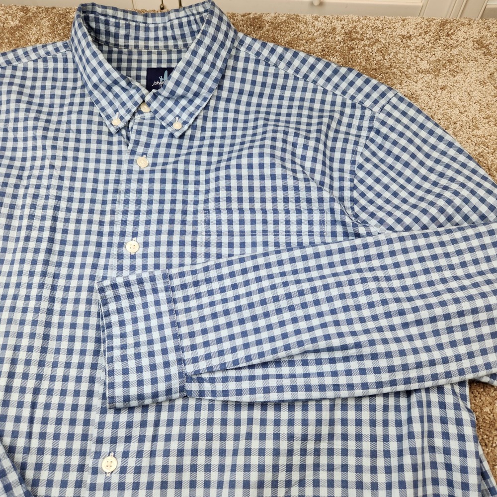 Johnnie-O Mens XL Blue White Gingham Cotton Button Down Long Sleeve Shirt
